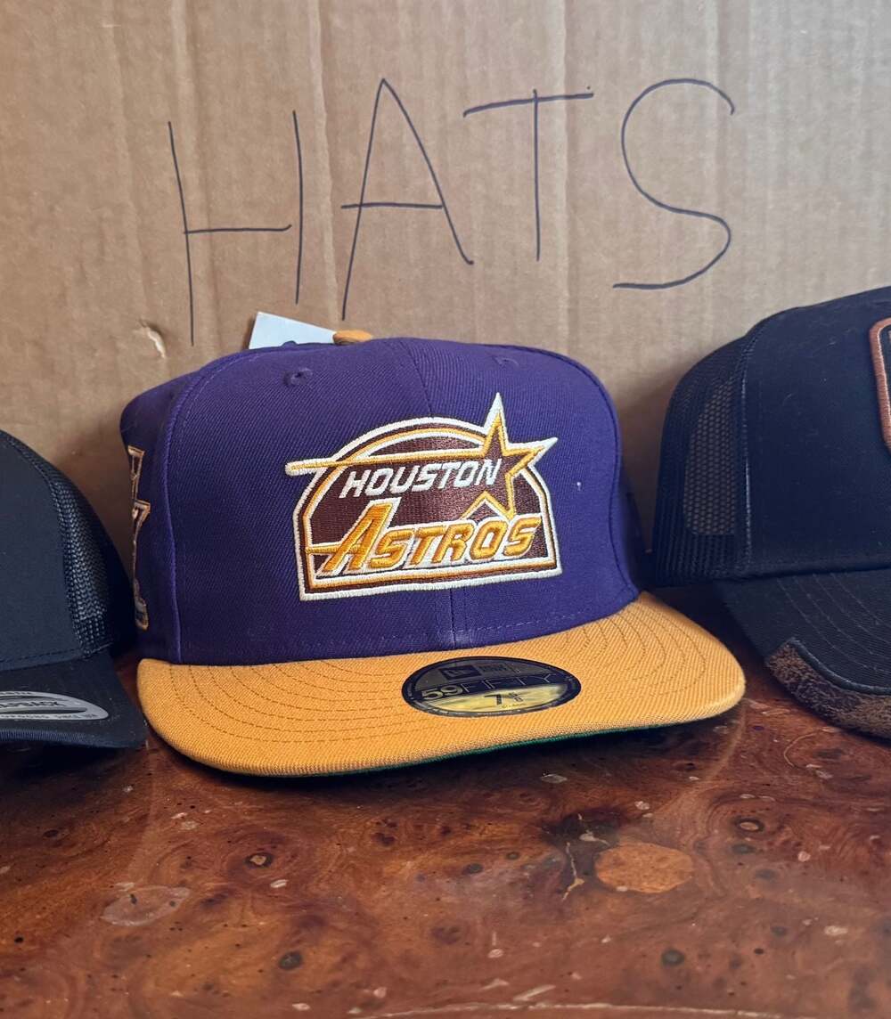 New Era 59FIFTY Houston Astros Fitted Hat Purple Yellow Size 7 5/8